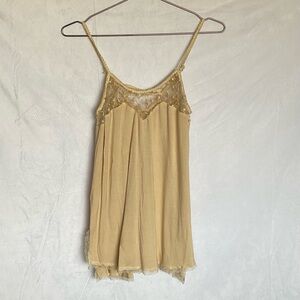 POL Sheer Lace Trim Camisole in Gold NEW